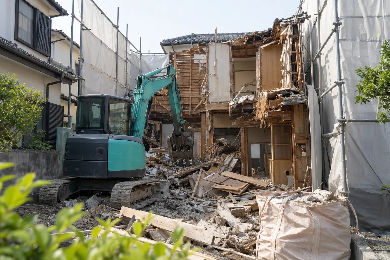 養生された住宅の解体現場のイメージ